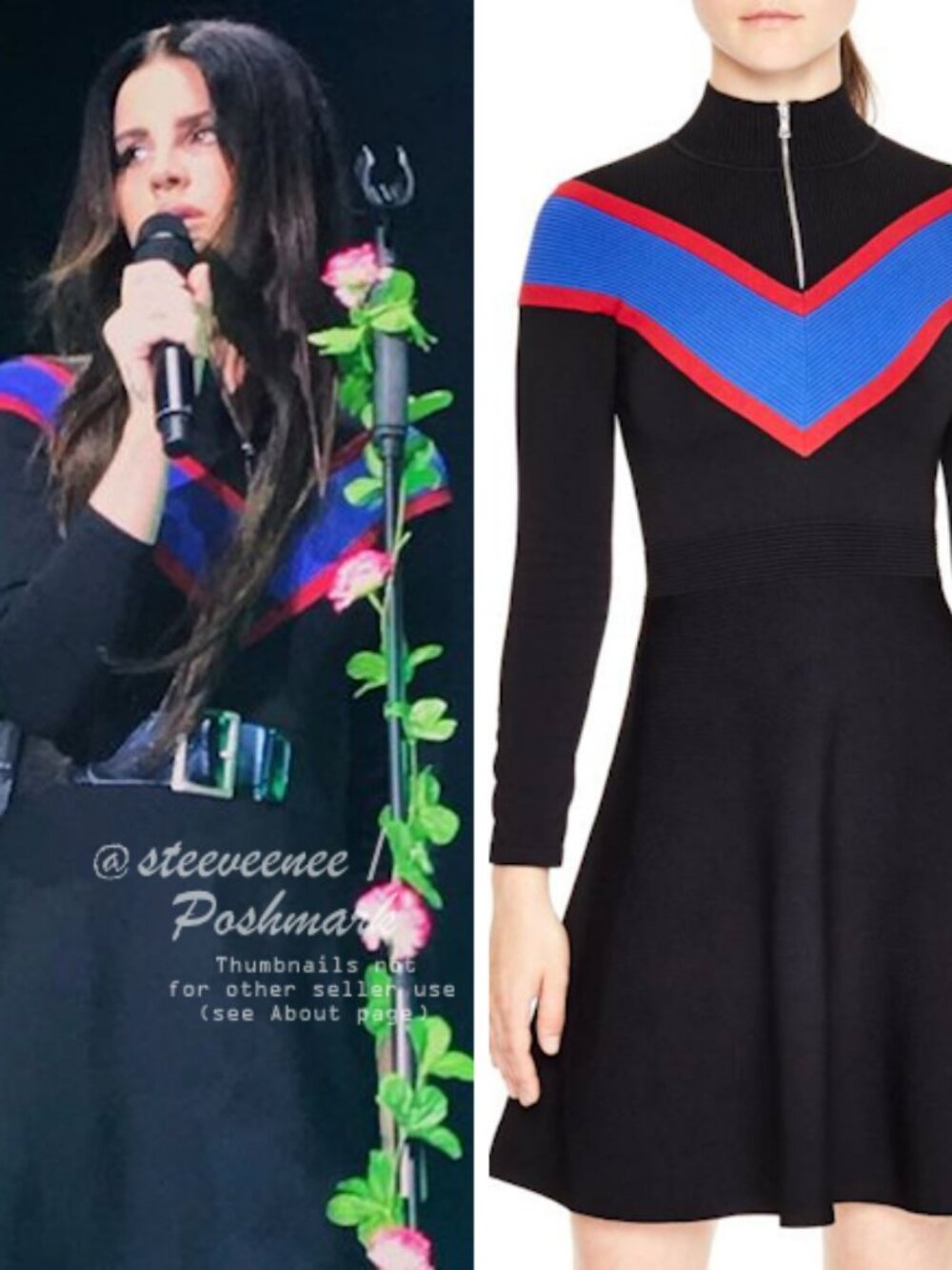 RARE Sandro Chevron Zip Collar Knit Dress ASO Lana Del Rey